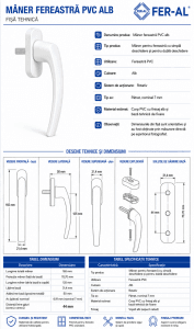 Maner fereastra PVC din plastic, culoare albă