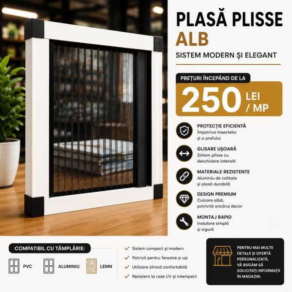 Plasa Plisse alb antracit premium