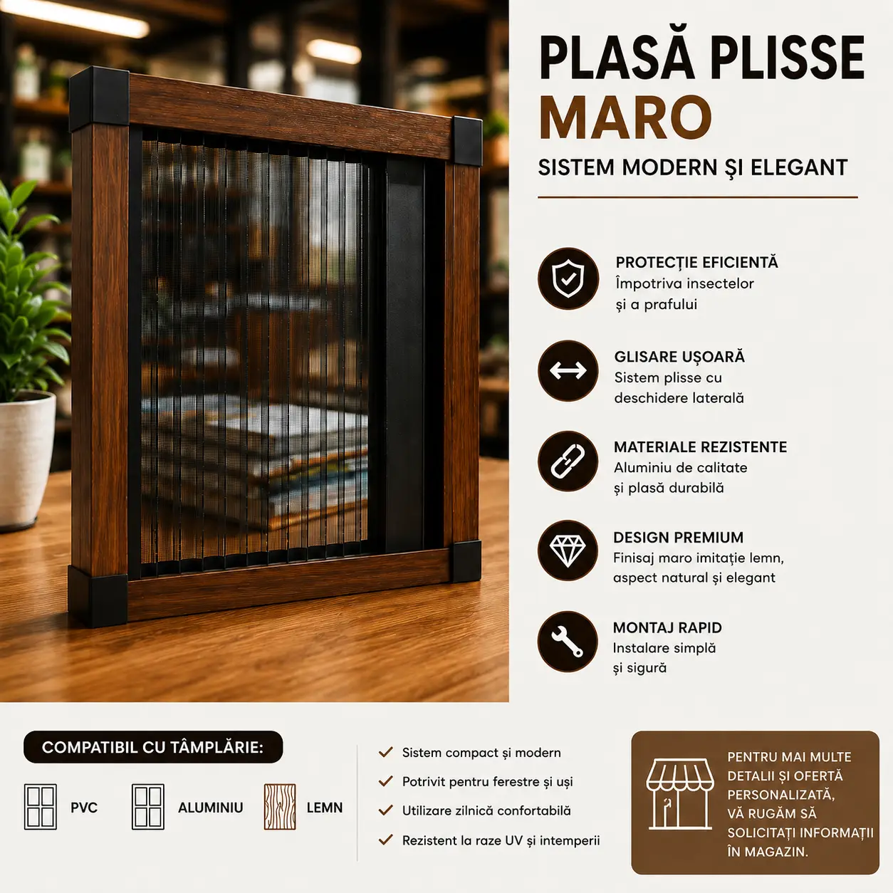 plasa plisse maro. Plasa de tantari tip Plisse maro - imagine 1