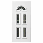 Panou ornamental alb cu 5 geamuri și șpros auriu pentru ușă PVC