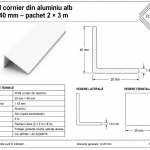 Fișă tehnică – cornier aluminiu alb 20×40 mm Fișă tehnică profil 20 × 40 mm grosime 1,42 mm