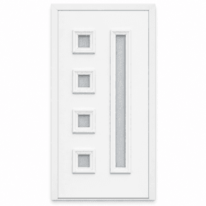 Panou ornamental alb cu geam mat pentru ușă PVC