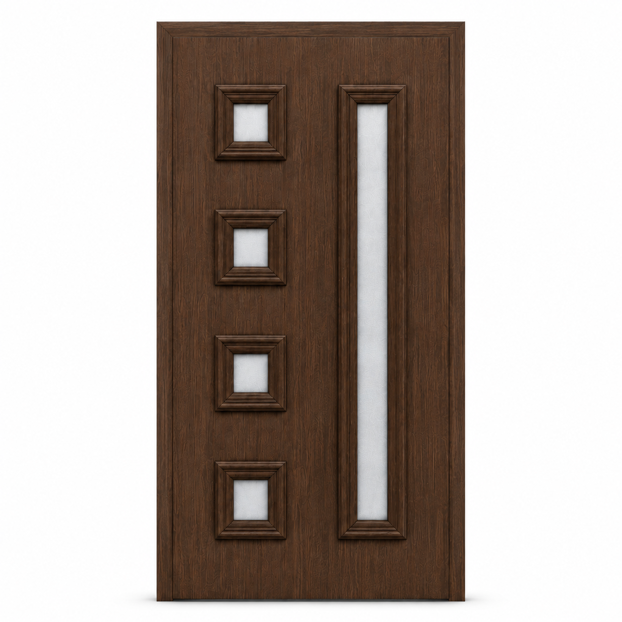 Panou ornamental nuc cu geam mat – 900 × 2000 × 24 mm Panou ornamental nuc cu geam mat pentru ușă PVC