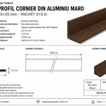Fișă tehnică profil cornier din aluminiu maro 25×25 mm – pachet 2×3 m