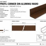 Fișă tehnică profil cornier din aluminiu maro 50×50 mm – pachet 2×3 m