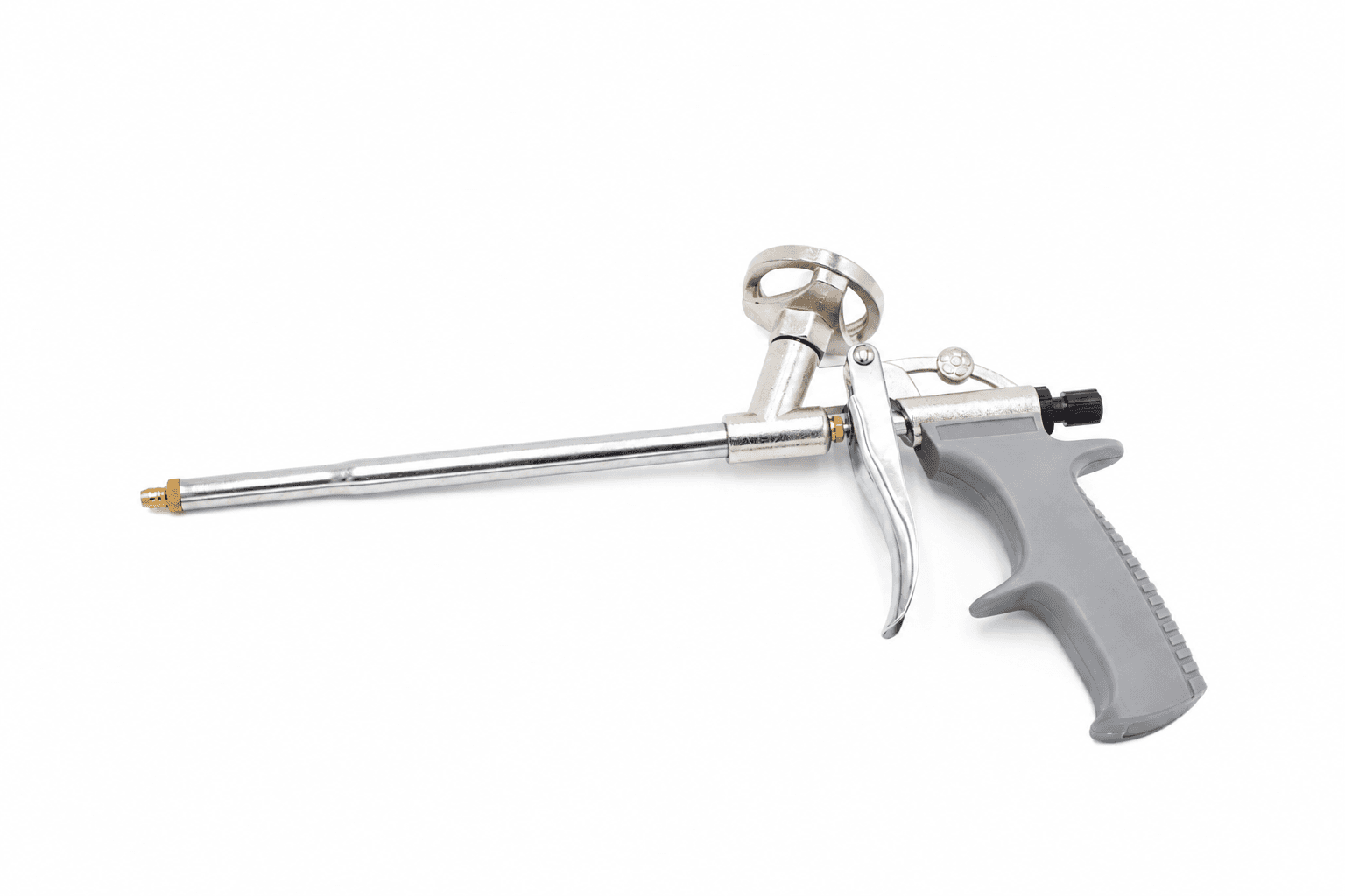 aplicator-spuma-feral-complet Pistol pentru aplicarea spumei poliuretanice, cu mâner gri – vedere completă